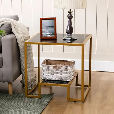 Modern Metal Glass Coffee Table Side End Table Shelf Living RoomOffice Furniture • $89.99