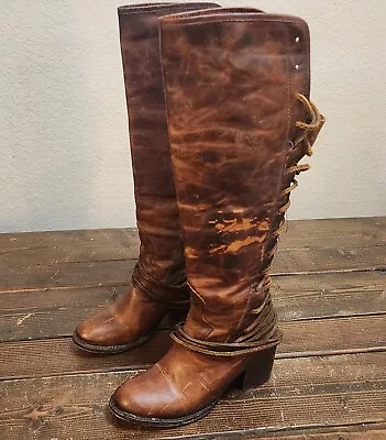 FREE BIRD BOHO DISTRESSED Leather Brown Lace Up Coal Boots Size 7. • $50