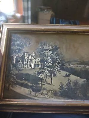 Vintage Foil Picture Mansion With Horse And Carriage • $18