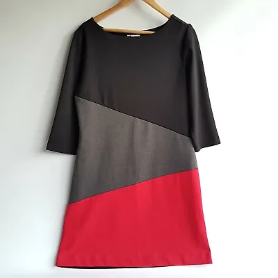 $21.99 • Buy Rockmans Womens Dress Size 12 Black Grey Red Stretch Winter 3/4 Sleeves BNWT 