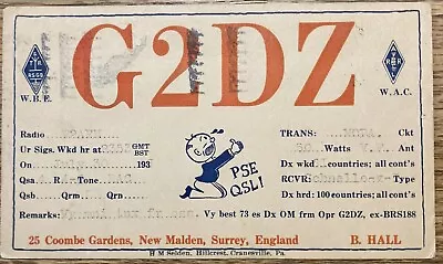 1931 - QSL Card - Surrey England - B. Hall - G2DZ • $6