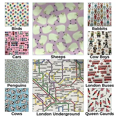 POLYCOTTON FABRIC PRINTS Animal London Underground Cows Penguin Sheep Childrens • £3.99