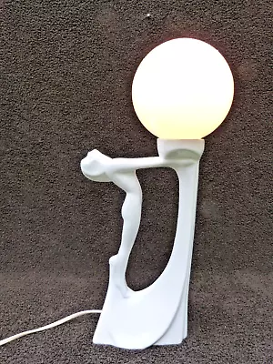 Art Deco Style Table Lamp Vintage White Ceramic Glass Globe Shade Nude Woman • $37.34