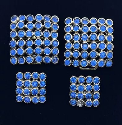 Vintage 2 Square Blue Rhinestones Dress Shoe Buckles W 2 Buttons Clips Jewelry • $9.99