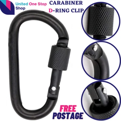 £3.49 • Buy Heavy Duty Carabiner Clip Hook D-Ring Screw Lock Keychain Buckle Outdoor Keyring