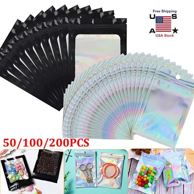 100/200PCS Smell Proof Mylar Foil Bags Holographic Resealable Zip Lock Pouch • $13.87