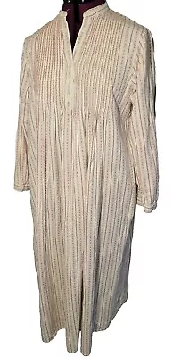 Vintage LL Bean Dobby Striped 100% Cotton Pintucked Flannel Nightgown Cream Red • $65