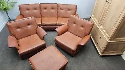 Rare Midcentury G Plan Tulip Sofa / Armchairs / Footstool Set Brown (4442) • £1999