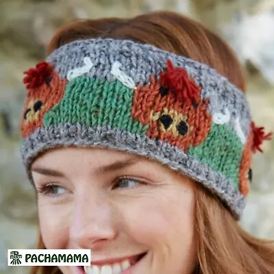 Pachamama - Wool Embroidered Highland Cow Headband Ear Warmer • £14.95