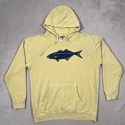 Menemsha Blues Sweater Mens Large Yellow Hoodie Pullover Marthas Vineyard Fish • $27.95