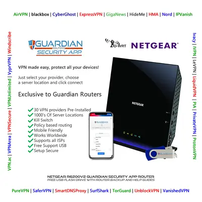 £142 • Buy Netgear R6300v2 Guardian App VPN Router Surfshark PIA Nord Ivacy Purchase Option
