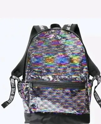 Victoria Secret PINK  Rainbow Bling REFLECTIVE Campus Backpack RARE HTF • $59.99