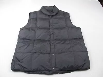 Lands End Vest Mens Large Black Insulated Puffer Goose Down Snap Front Quilted • $34.99