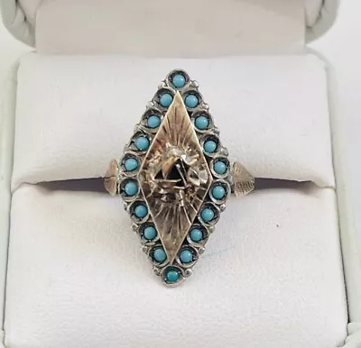 Antique Sterling Silver Gold Turquoise Ring • $9.99