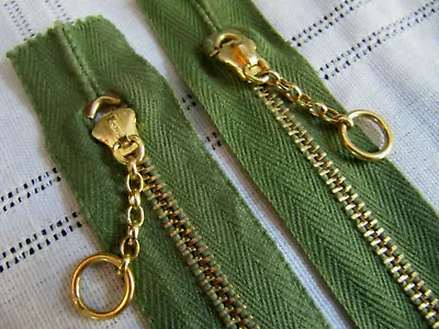 (2) Talon Falcon 6  GREEN Brass Metal Ring Chain Pull Vtg Pocket Zipper Lot NOS • $19.95