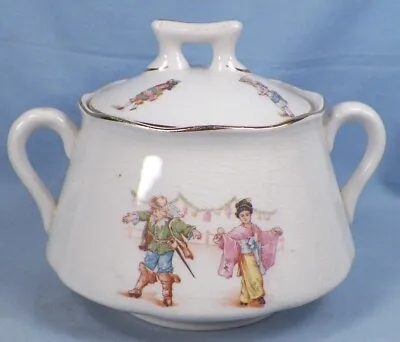 Fairy Tales Sugar Bowl & Lid Porcelain Children Geisha Jester Adorable As Is • $34.99