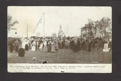 Nashua Iowa IA 1907 Crowd At Decoration Day Services Oak Hill Cemetery Statue • $6.98