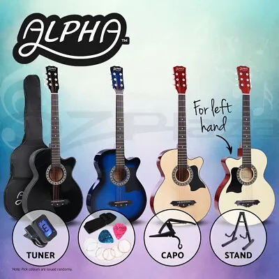 Alpha 38” Inch Acoustic Guitar Classical Wooden Folk Strings Capo Right/Left • $55.95