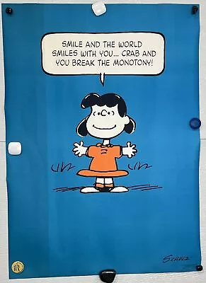 Vintage 1960s Blue Schulz Peanuts LUCY “Smile And The World”  SPRINGBOK Poster • $99.99