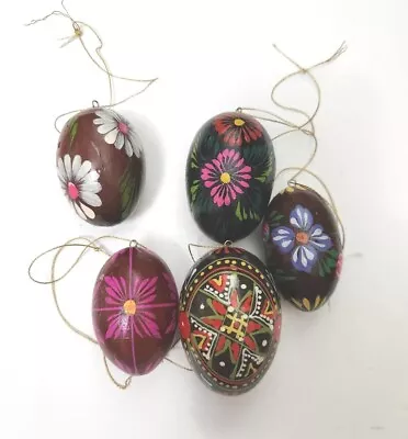 Painted Wood Egg Ornament Lot Floral Colorful Spring Decor Vintage  • $15.99