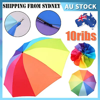 $14.14 • Buy 1PC Rainbow Compact Rainproof Three-folding Classic Umbrella Unisex Manual Tools
