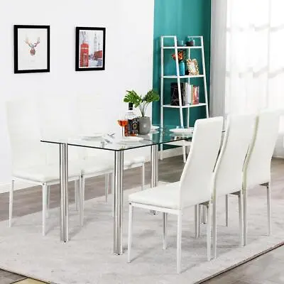 7 Piece Dining Table Set Glass Kitchen Table Dining Room Set Breakfast Furniture • $229.90