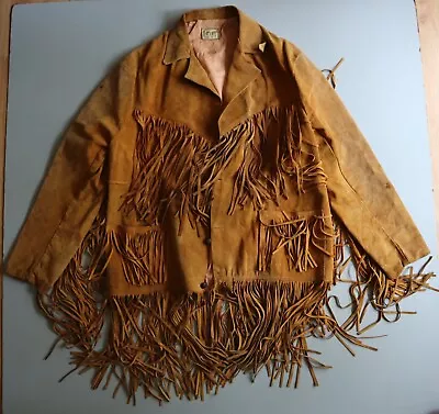 Vintage Hippie Fringe Brown Leather Jacket Coat Western Mens 46 Mexico Suede • $70