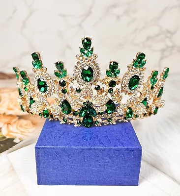 Emerald Green Crown Queen Headband Gold Hair Jewelry Accessories Gift For Her • $39.99