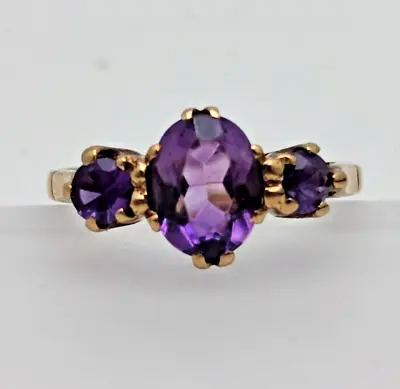 9ct Gold Ring Purple Amethyst Gemstones Ring Size K 1/2 - 9ct Yellow Gold • $217.89