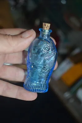 Vintage Bitters Bottle Blue Fish Glass With Cork Miniature • $9.99