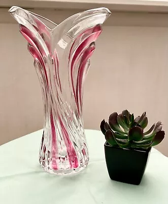 MIKASA Vintage Spring Flair 9” Cut Crystal W/Pink Accents Design Fluted Vase • $27.99