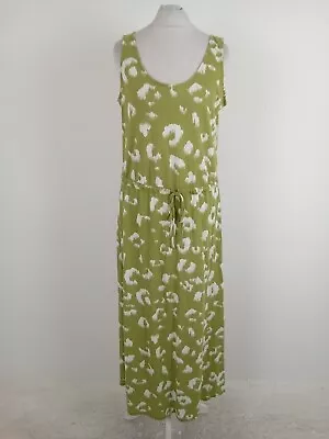 Women's M&S Linen Rich Printed Midaxi Waisted Dress Khaki Mix New F2 • £14.99