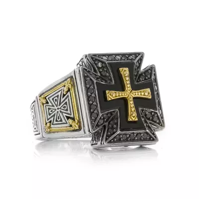 Konstantino Ares Silver/18K Gold Black Onyx & Diamond Maltese Cross Ring NEW • $1390