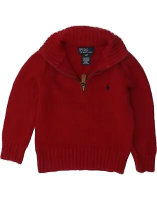 POLO RALPH LAUREN Baby Boys Zip Neck Jumper Sweater 18-24 Months Red XY06 • £21.81