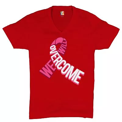 Pink Ribbon We Will Overcome V-Neck T-shirt Breast Cancer Awareness Tee • $23.95