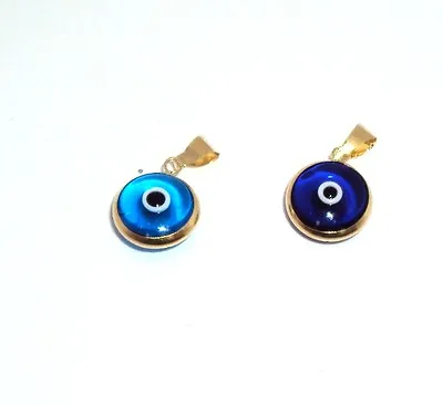 $29.99 • Buy Red Dark Or Light Blue Evil Eye Luck Charm Pendant  Solid Real 14K Yellow Gold