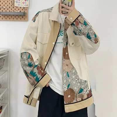 Men Loose Embroidery Jackets Coat Chinese Style Design Coat Casual Retro Tops • $44.38