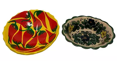 Vintage Mexican Trinket Bowls Hand Painted Flat Bottomed Oval And Round 3 Legs • $13.99