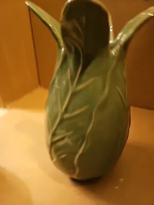 Vintage Matte Green Cabbage Leaf Molded Vase 8.5''  • $32