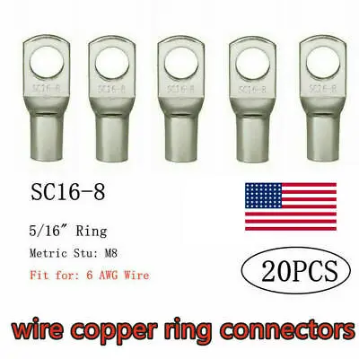 20PCS Wire Ring Terminal Copper Gauge 6 AWG Connectors Car Audio Terminals 5/16  • $5.99