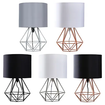 Bedside Table Lamp Industrial Metal Living Room Desk Light Geometric LED Bulb • £13.59