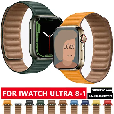 $13.19 • Buy For Apple Watch Leather Link Band Strap IWatch Series 8 7 6 5 4 SE 44/45/49mm