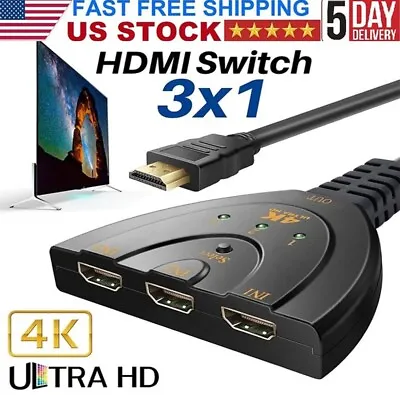 4K Ultra HD 3 Way HDMI Switch Splitter HDTV Auto 3 Port IN 1 OUT - 🇺🇸US Seller • $9.26