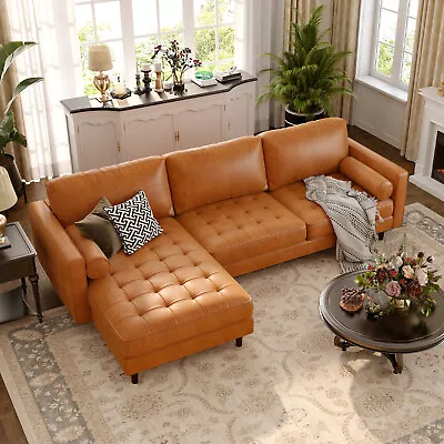 105  Brown Lattice-Tufted L-Shaped Sofa Modern Stylish Sofa W/ Lounge & Pillows • $1899.99