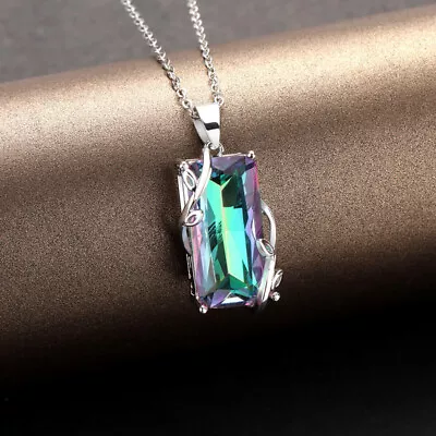 925 Sterling Silver Necklace With Mystic Topaz Pendant UK Seller • £15