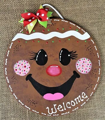 GINGERBREAD Face CIRCLE SIGN Wall Art Door Hanger Plaque Christmas Holiday Decor • $13