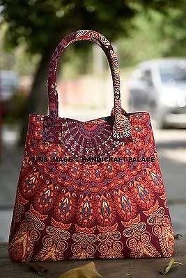 Indian Handbags Women Shoulder Bag Mandala Maroon Tote Bag Hippie Shopping Bag • $38.49