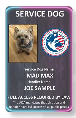 $7.99 • Buy Neon Blue/pink Service Dog/Emotional Support/Therapy Dog ID Card 