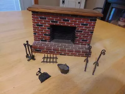 VTG. Faux ? Brick/Wood  Doll House Fireplace  & Accessories~Handmade~#5 • $5
