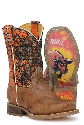 Tin Haul Boys Kids Tan Leather Raging Bull Mini Brands Cowboy Boots • $111.99